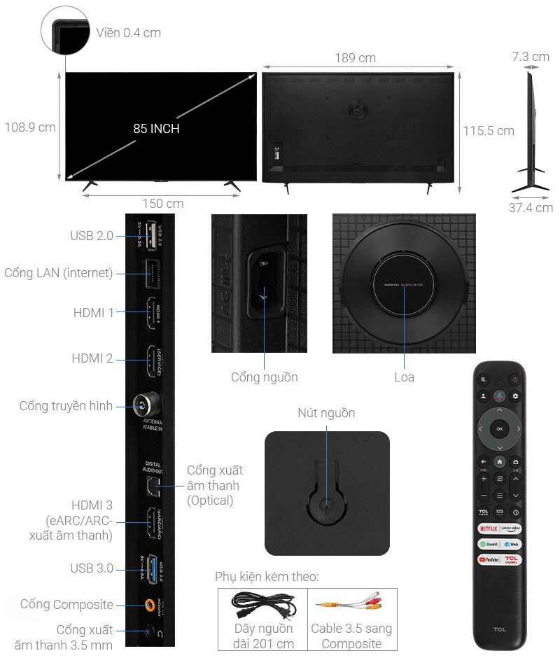 Google Tivi QLED TCL 4K 85 inch 85C69B