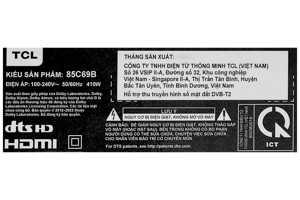Google Tivi QLED TCL AI 4K 85 inch 85C69B Màu Đen
