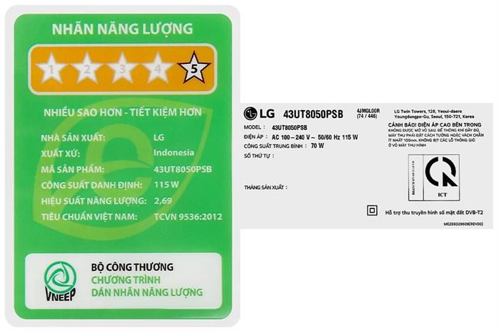 Smart Tivi LG AI 4K 43 inch 43UT8050PSB Màu Đen