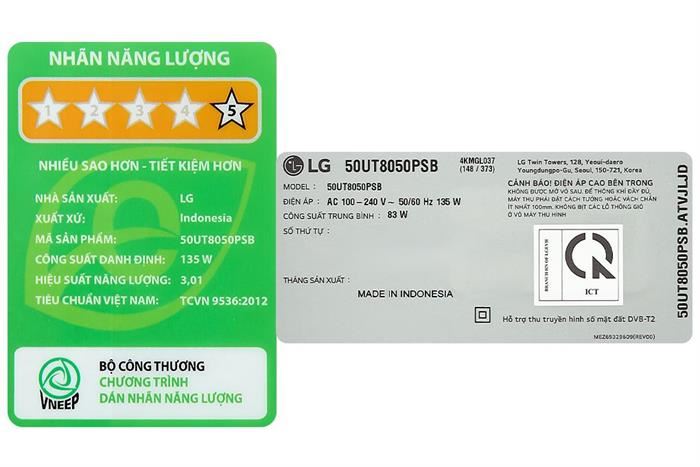 Smart Tivi LG AI 4K 50 inch 50UT8050PSB Màu Đen