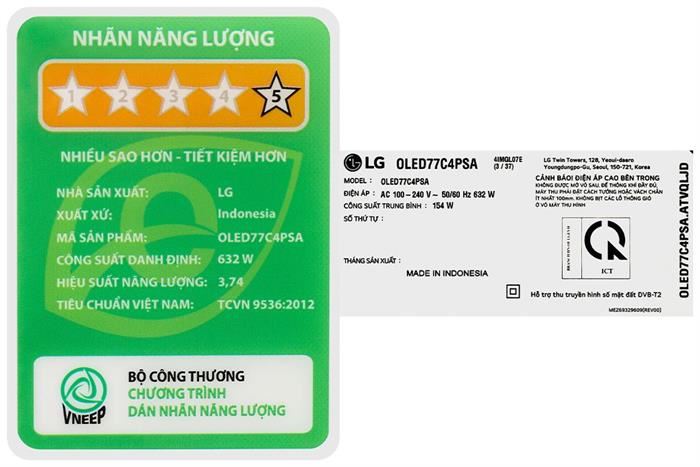 Smart Tivi OLED LG AI 4K 77 inch 77C4PSA Màu Đen