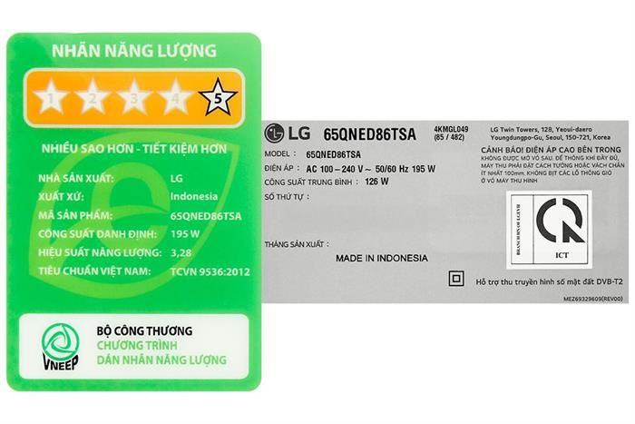 Smart Tivi QNED LG AI 4K 65 inch 65QNED86TSA Màu Đen