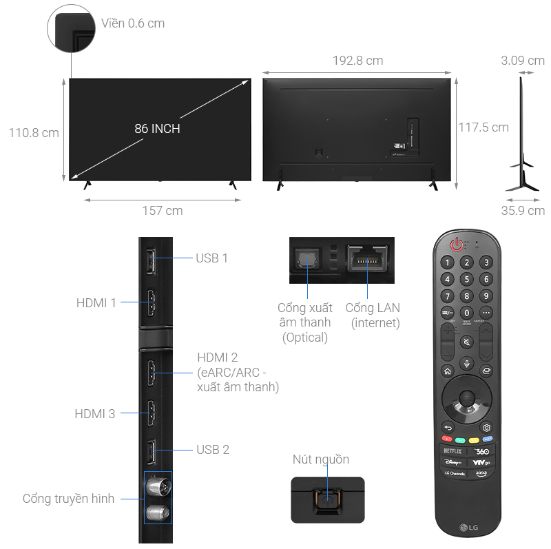 Smart Tivi QNED LG AI 4K 86 inch 86QNED80TSA