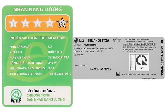 Smart Tivi NanoCell LG AI 4K 75 inch 75NANO81TSA Màu Đen