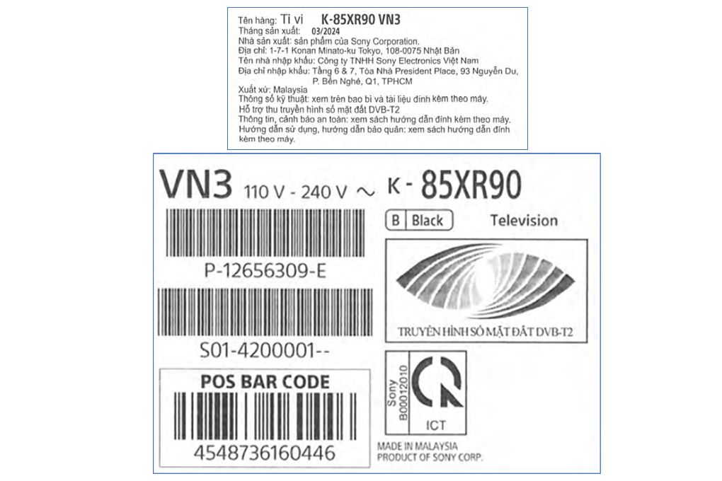 Google Tivi QLED Mini LED Sony AI 4K 85 inch K-85XR90 Màu Đen