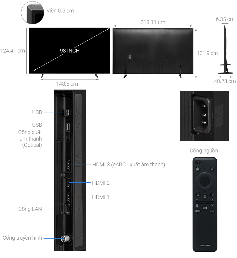 Smart Tivi Samsung 4K Crystal UHD 98 inch UA98DU9000