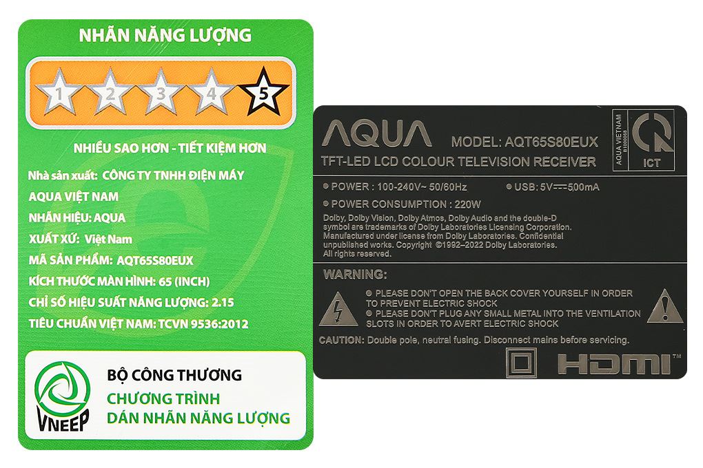 Google Tivi QLED Aqua 4K 65 inch AQT65S80EUX Màu Đen