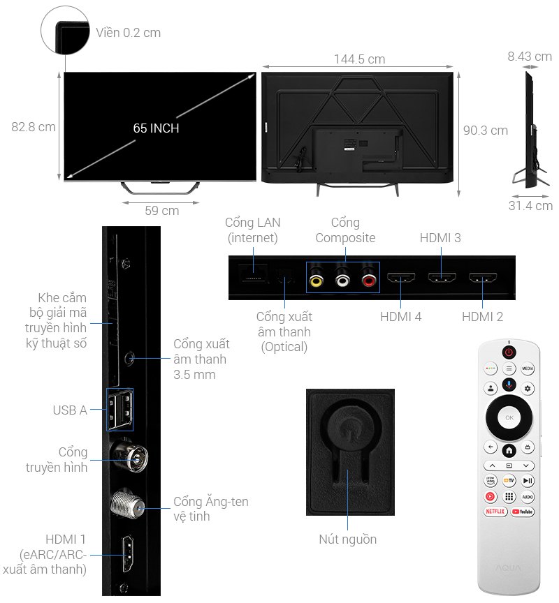 Google Tivi Aqua QLED 4K 65 inch AQT65S800UX