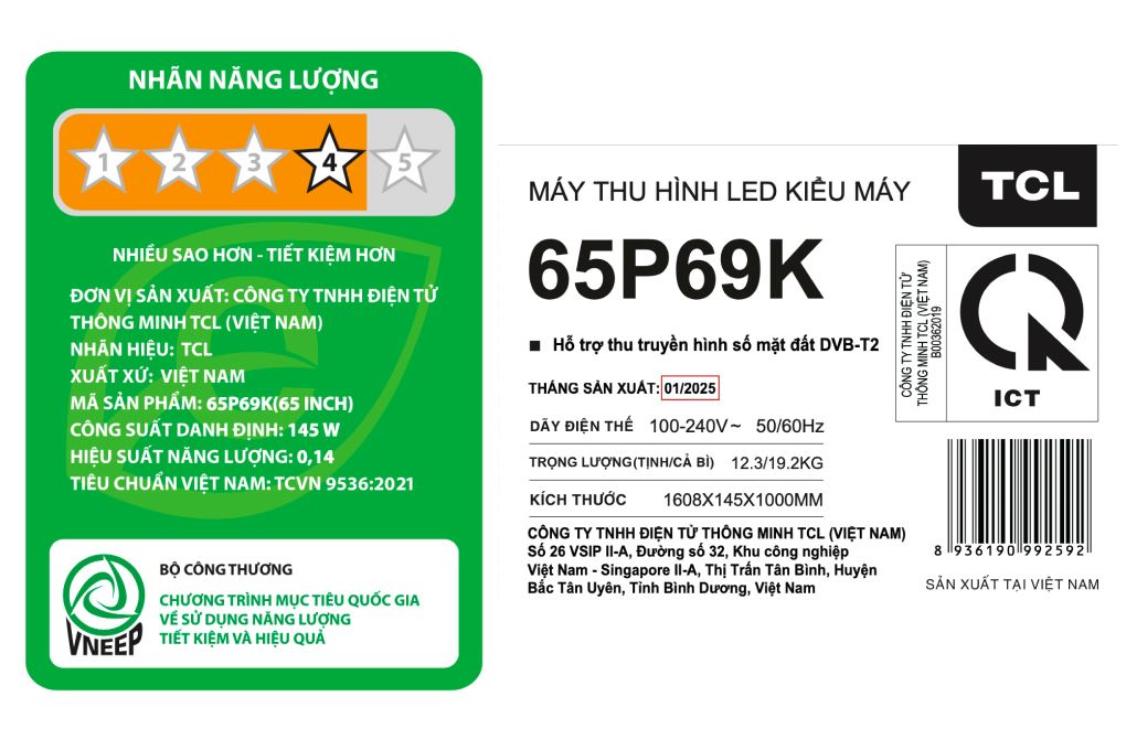 Google Tivi TCL AI 4K 65 inch 65P69K Màu Đen