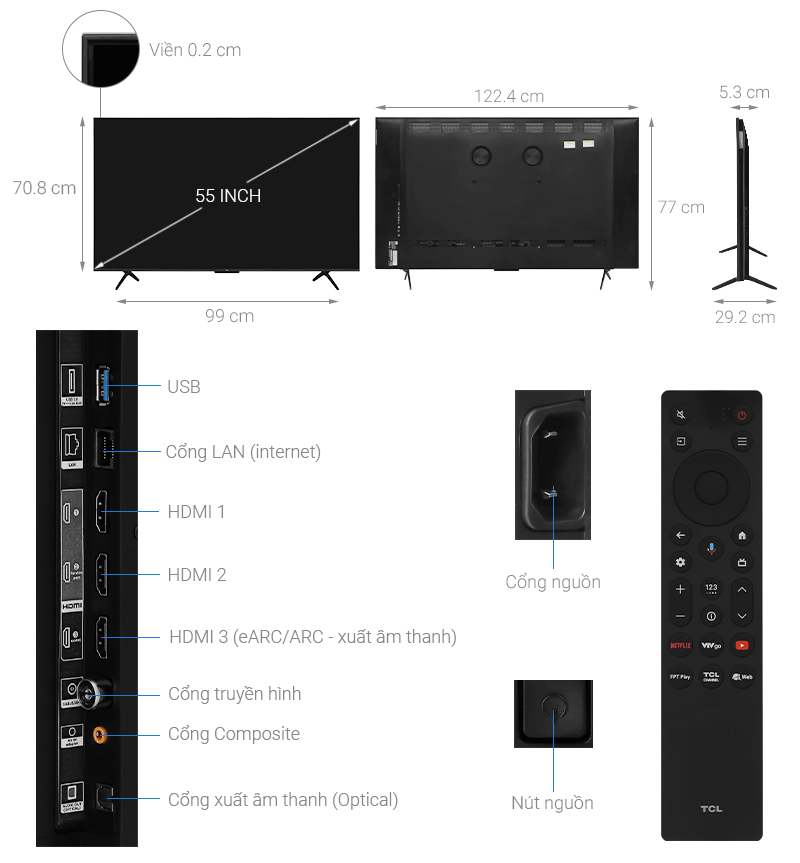 Google Tivi QD-Mini LED TCL AI 4K 55 inch 55C6KS