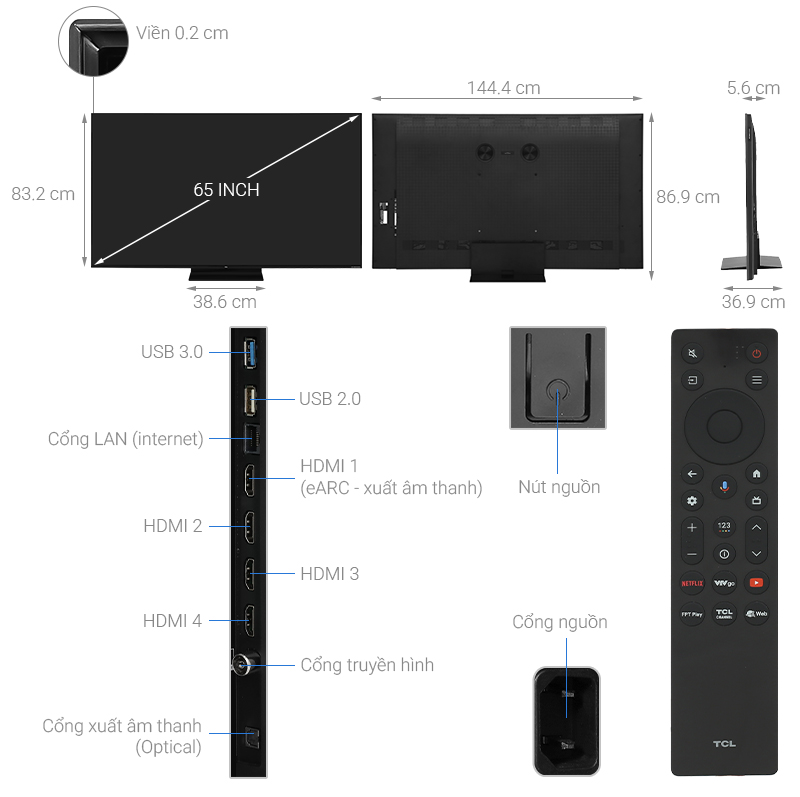 Google Tivi QD-Mini LED TCL AI 4K 65 inch 65C7K