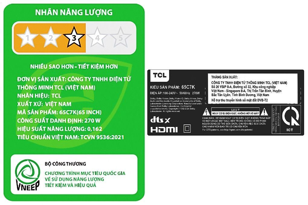 Google Tivi QD-Mini LED TCL AI 4K 65 inch 65C7K Màu Đen