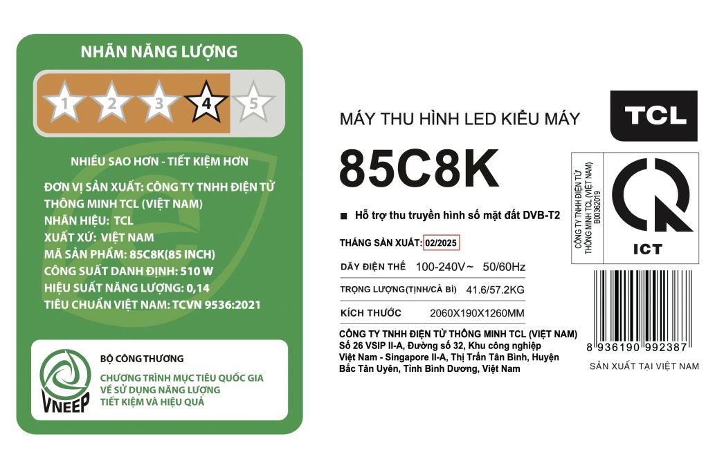 Google Tivi QD-Mini LED TCL AI 4K 85 inch 85C8K Màu Đen