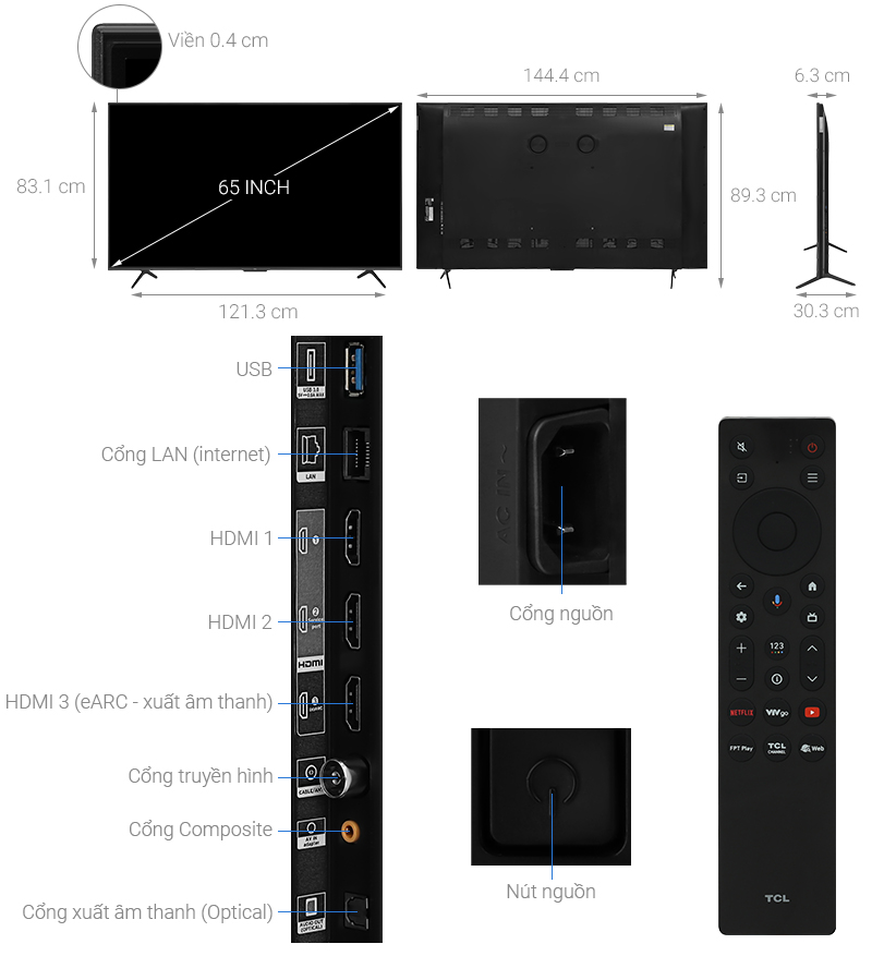 Google Tivi QD-Mini LED TCL AI 4K 65 inch 65C6KS