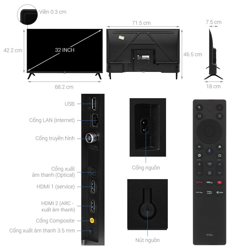 Google Tivi QLED TCL AI FHD 32 inch 32S5K