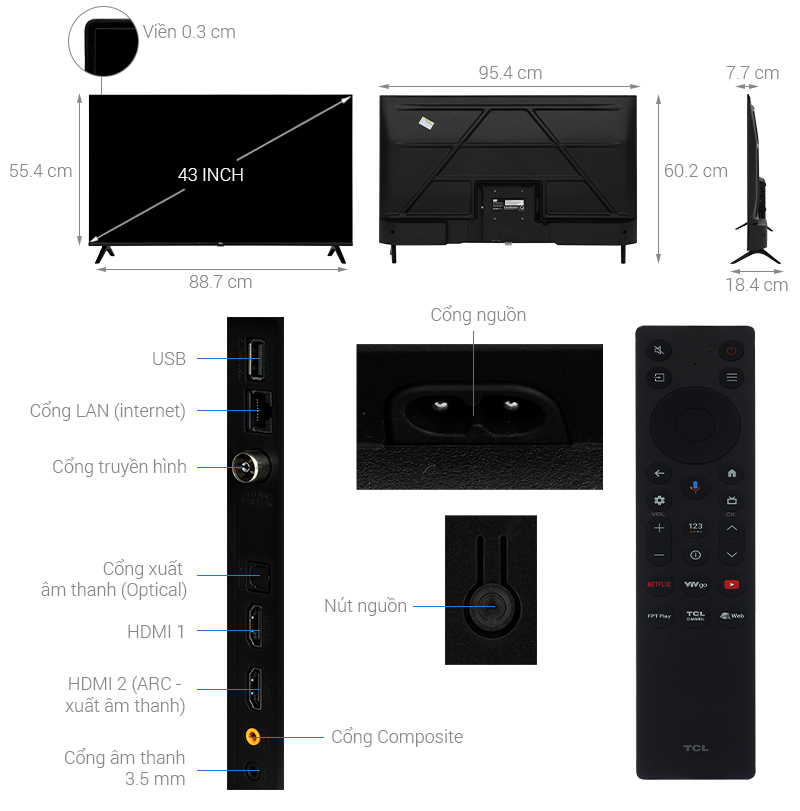 Google Tivi QLED TCL AI FHD 43 inch 43S5K