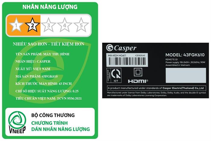 Google Tivi Casper FHD 43 inch 43FGK610 Màu Đen