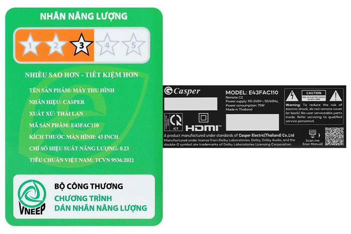 Android Tivi Casper FHD 43 inch E43FAC110 Màu Đen