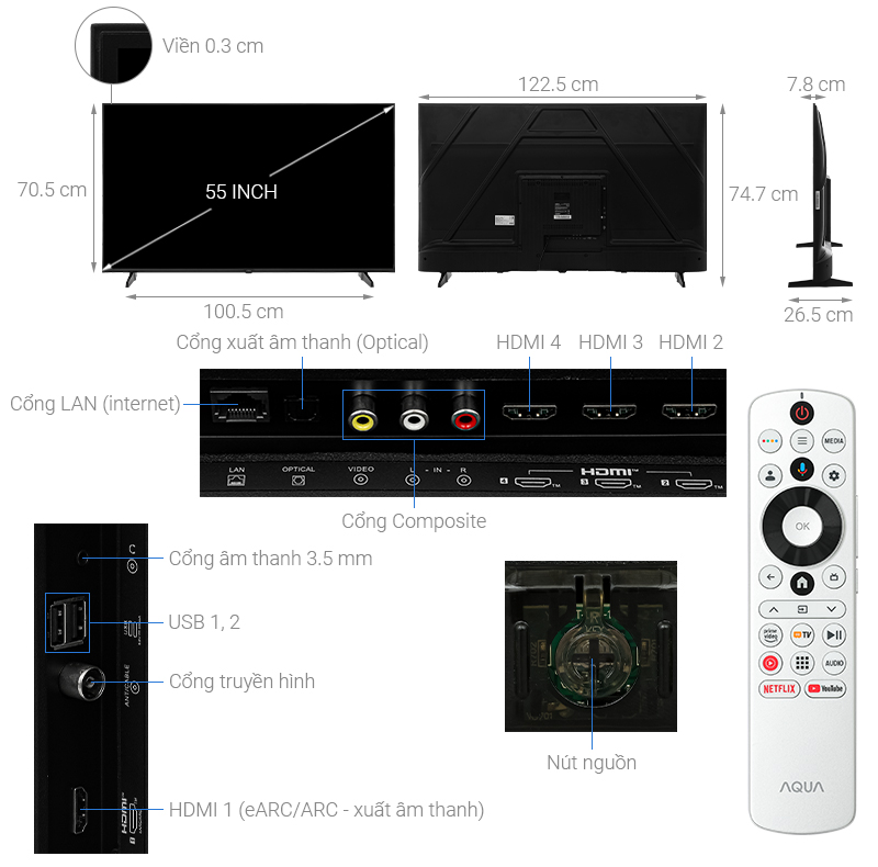 Google Tivi Aqua 4K 55 inch AQT55K85FUX