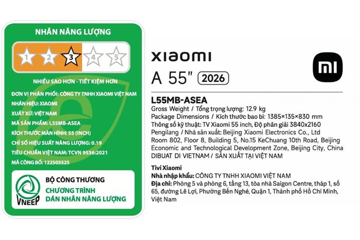 Google Tivi Xiaomi A 4K 55 inch L55MB-ASEA 2026 Màu Đen