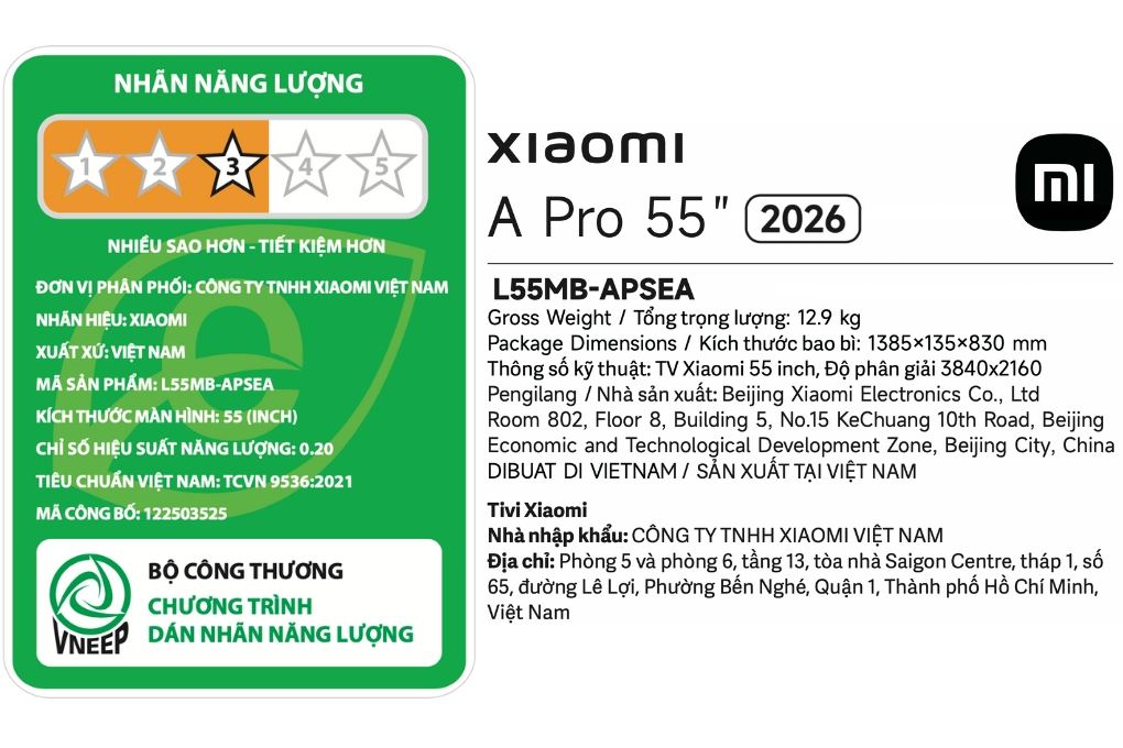 Google Tivi QLED Xiaomi A Pro 4K 55 inch L55MB-APSEA 2026 Màu Đen