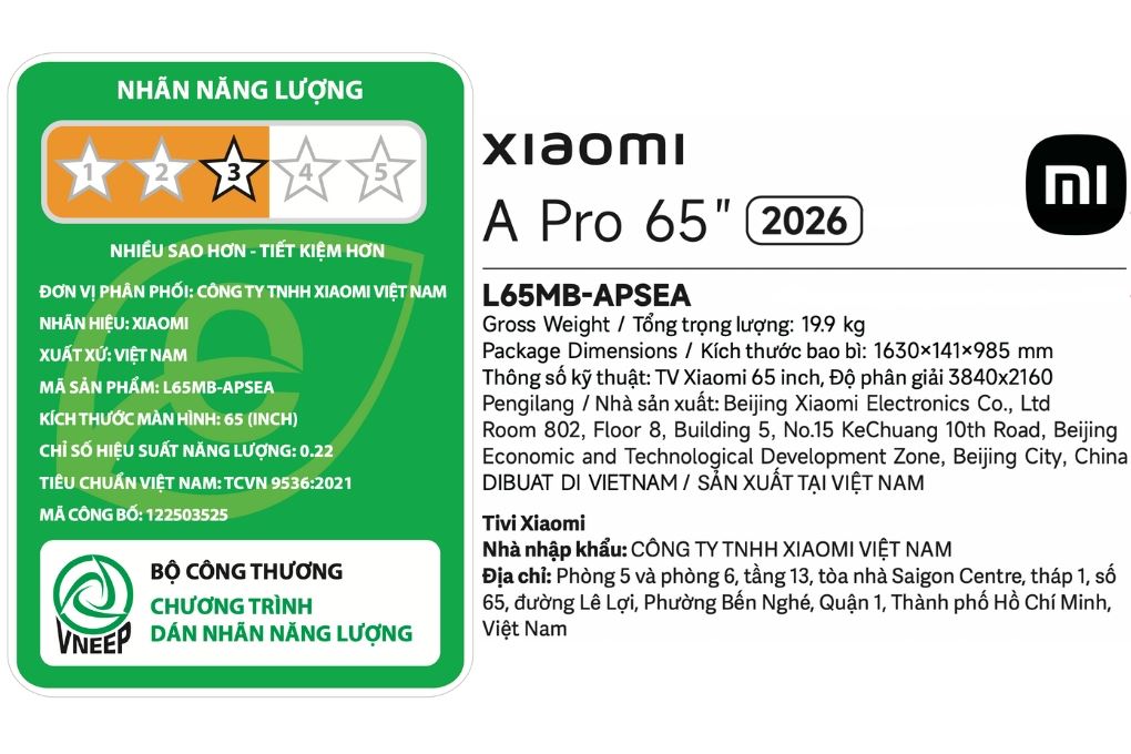 Google Tivi QLED Xiaomi A Pro 4K 65 inch L65MB-APSEA 2026 Màu Đen