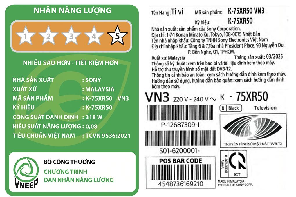 Google Tivi Mini LED Sony AI 4K 75 inch K-75XR50 Màu Đen