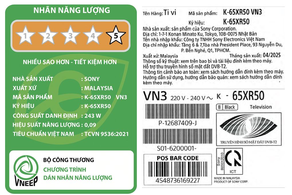 Google Tivi Mini LED Sony AI 4K 65 inch K-65XR50 Màu Đen