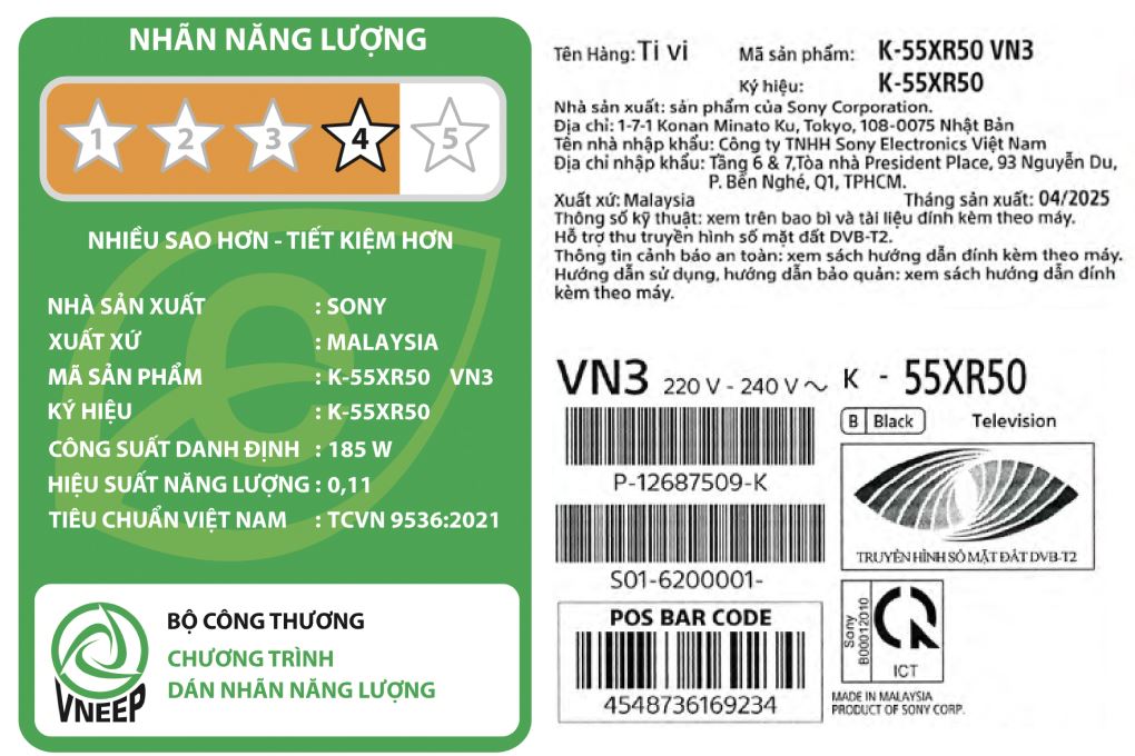 Google Tivi Mini LED Sony AI 4K 55 inch K-55XR50 Màu Đen