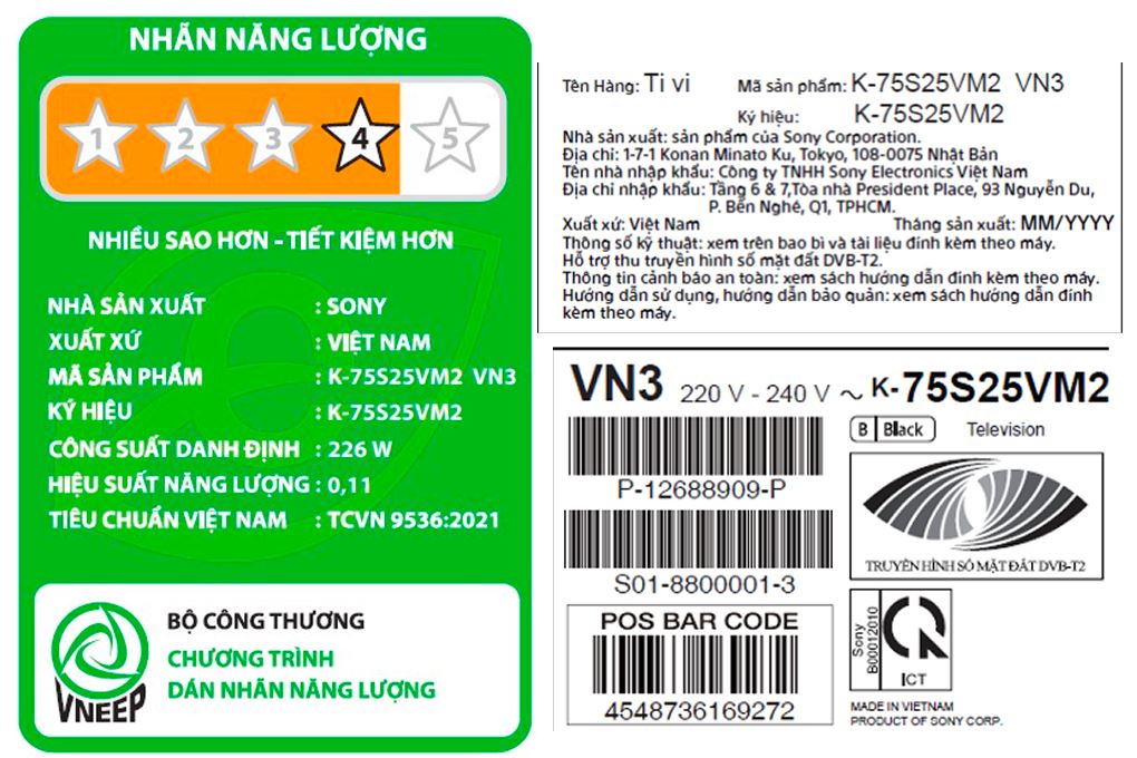 Google Tivi Sony 4K 75 inch K-75S25VM2 Màu Đen