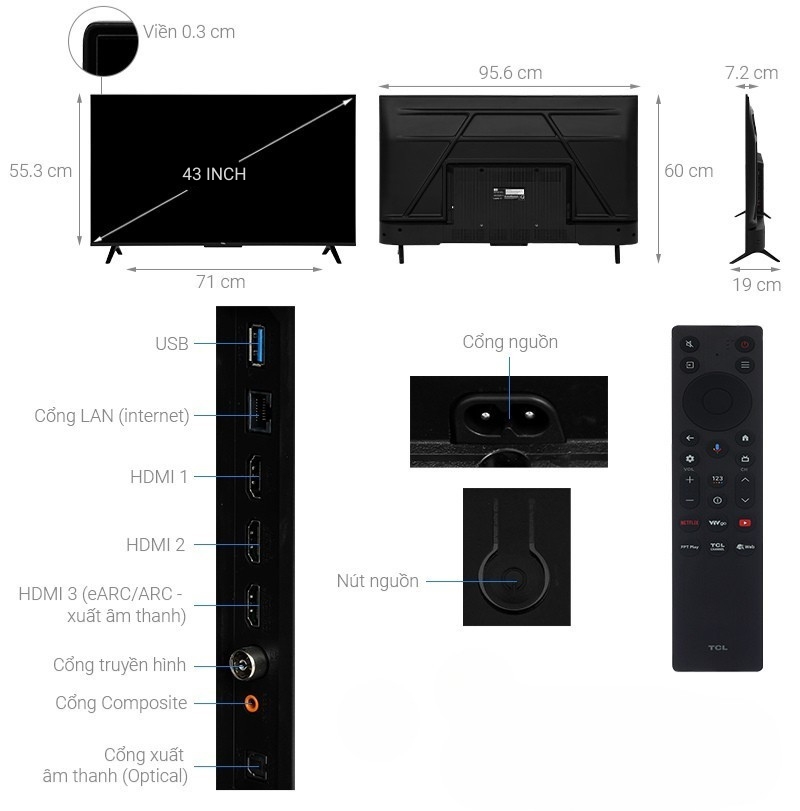 Google Tivi TCL AI 4K 43 inch 43P6K