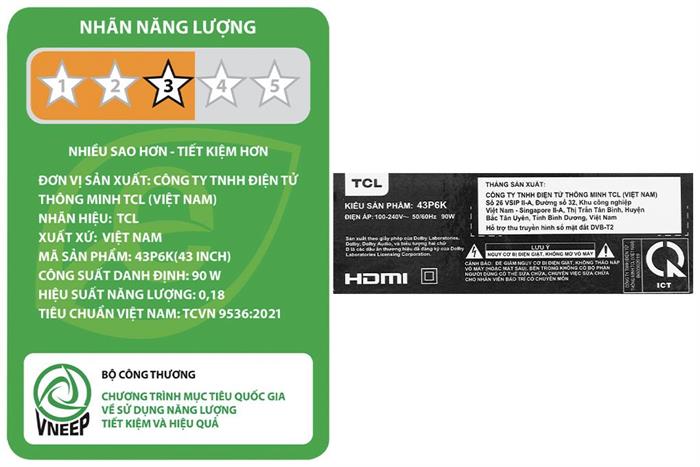 Google Tivi TCL AI 4K 43 inch 43P6K Màu Đen