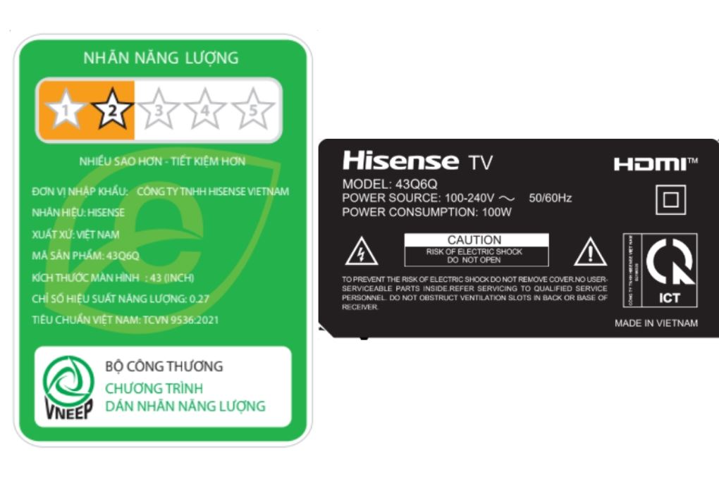 Smart Tivi QLED Hisense 4K 43 inch 43Q6Q Màu Đen