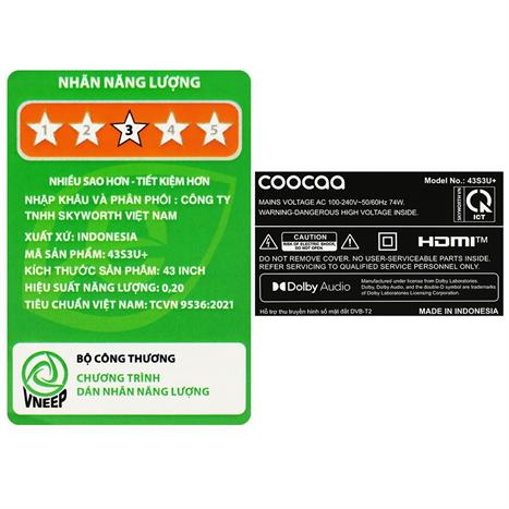 Smart Tivi Coocaa FHD 43 inch 43S3U+ Màu Đen