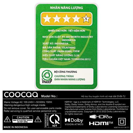 Google Tivi Coocaa 4K 55 inch 55LN7000G Màu Đen