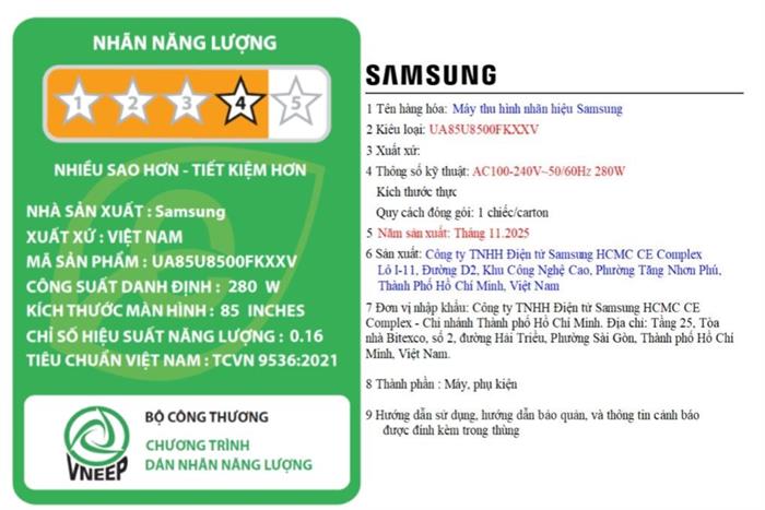 Smart Tivi Crystal UHD Samsung 4K 85 inch UA85U8500F Màu Đen