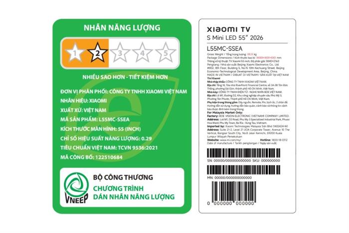 Google Tivi QD-MiniLED Xiaomi S 4K 55 inch L55MC-SSEA Màu Đen