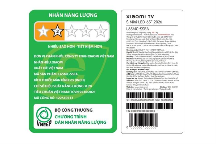 Google Tivi QD-MiniLED Xiaomi S 4K 65 inch L65MC-SSEA Màu Đen