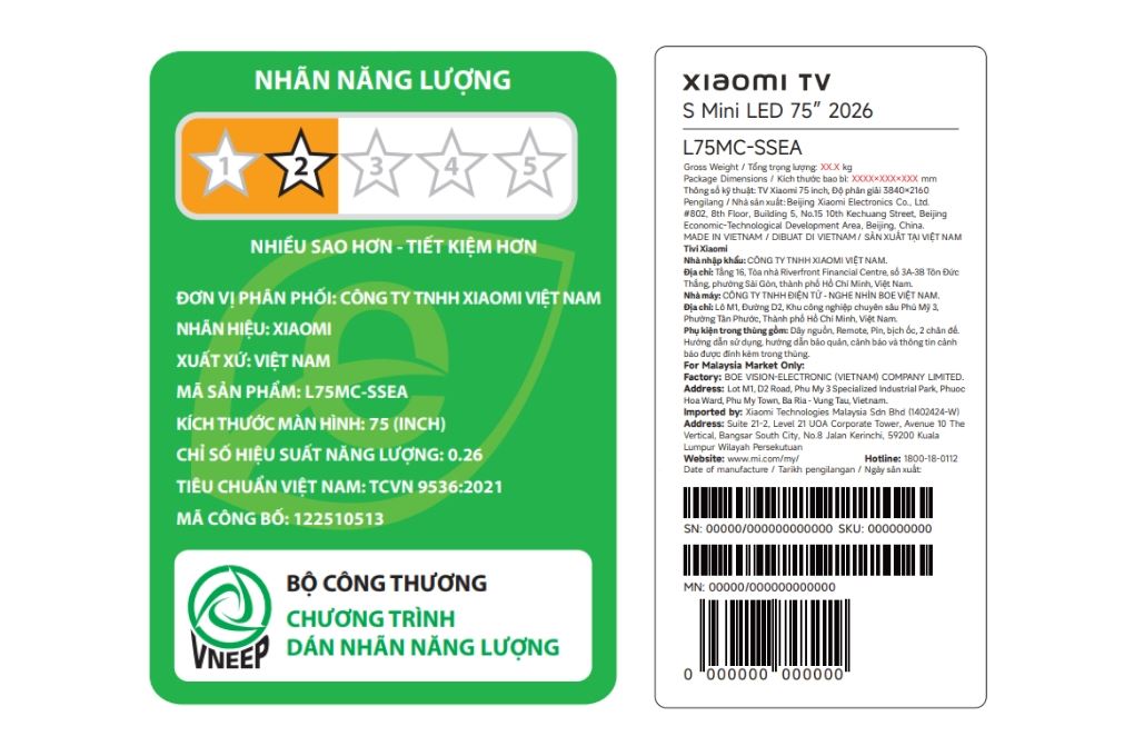 Google Tivi QD-MiniLED Xiaomi S 4K 75 inch L75MC-SSEA Màu Đen