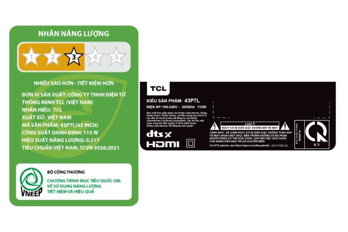 Google Tivi QLED TCL 4K 43 inch 43P7L Màu Đen