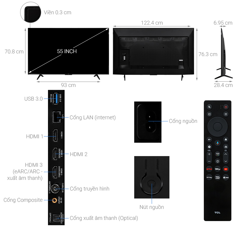 Google Tivi QLED TCL 4K 55 inch 55P7L
