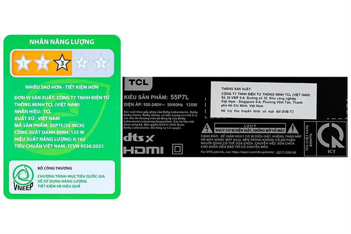 Google Tivi QLED TCL 4K 55 inch 55P7L Màu Đen