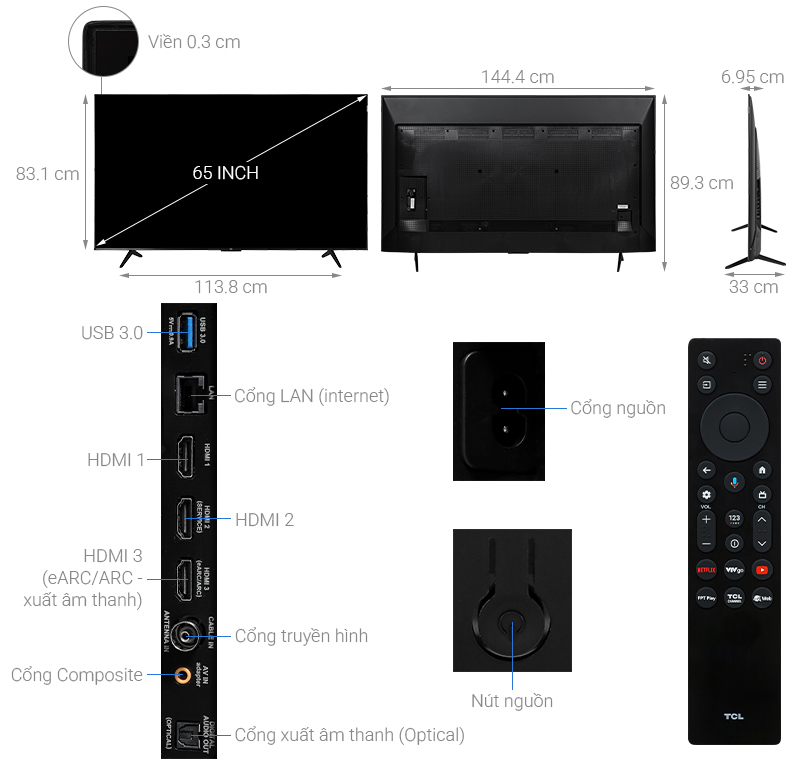 Google Tivi QLED TCL 4K 65 inch 65P7L