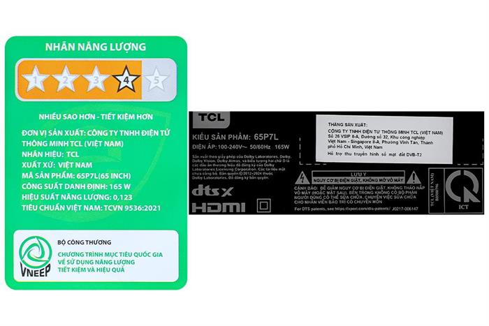 Google Tivi QLED TCL 4K 65 inch 65P7L Màu Đen