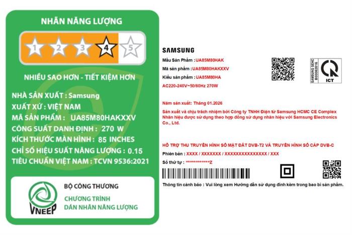 Smart Tivi Mini LED Samsung AI 4K 85 inch UA85M80HA Màu Đen