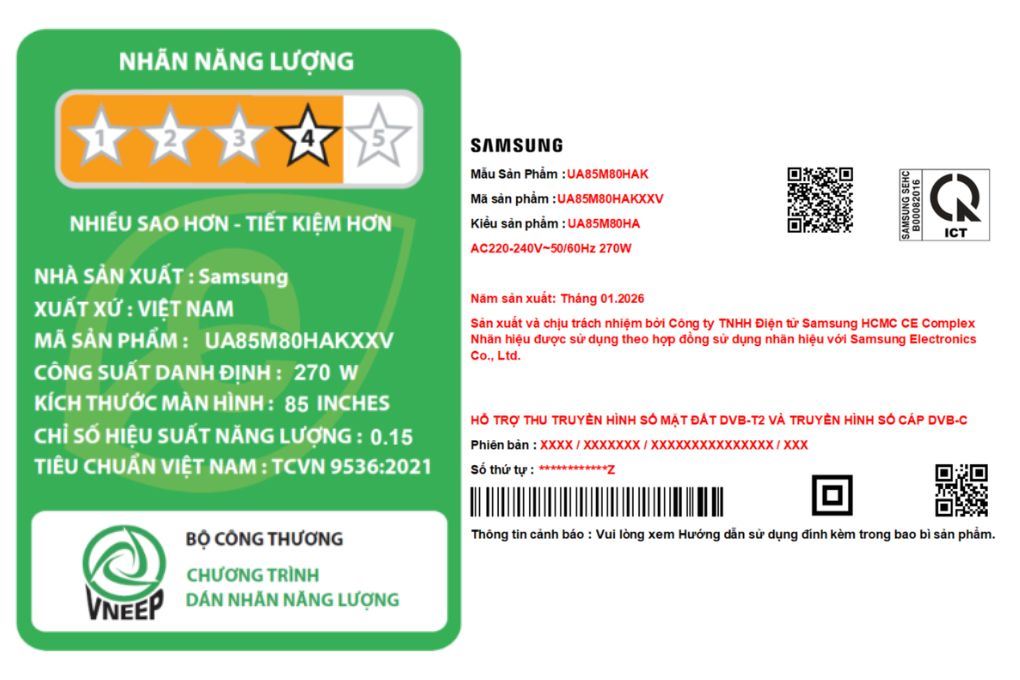 Smart Tivi Mini LED Samsung AI 4K 85 inch UA85M80HA Màu Đen