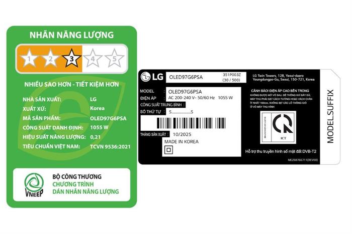 Smart Tivi OLED LG AI 4K 97 inch OLED97G6PSA Màu Đen