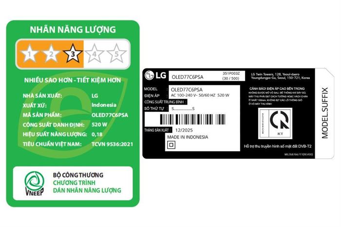 Smart Tivi OLED LG AI 4K 77 inch OLED77C6PSA Màu Đen