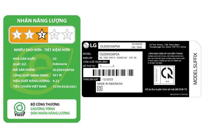 Smart Tivi OLED LG AI 4K 65 inch OLED65G6PSA Màu Đen