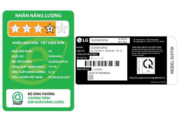 Smart Tivi OLED LG AI 4K 83 inch OLED83C6PSA Màu Đen